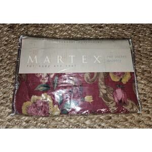 VTG New MARTEX Rod Pocket Lined Drapes Secret Garden Red Floral 84x84"